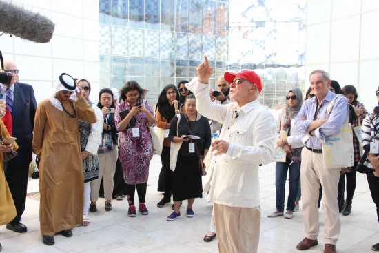 Antoine Predock, architect of the building giving a tour.