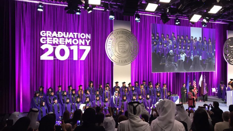 Photo from NU-Q. Class of 2017's graduation ceremony at the Events Hall in the NU-Q building. 