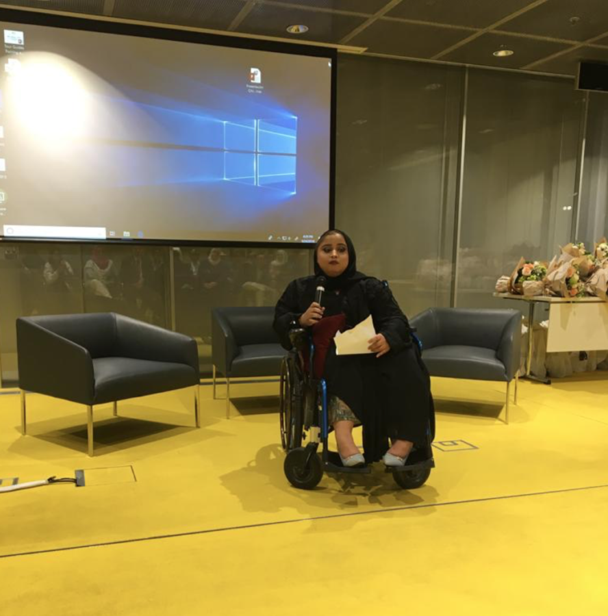 Nawaal Akram speaking at an event called “Understanding Disability,” held at QNL on 24 Sept. Photo by Shafaq Zia.